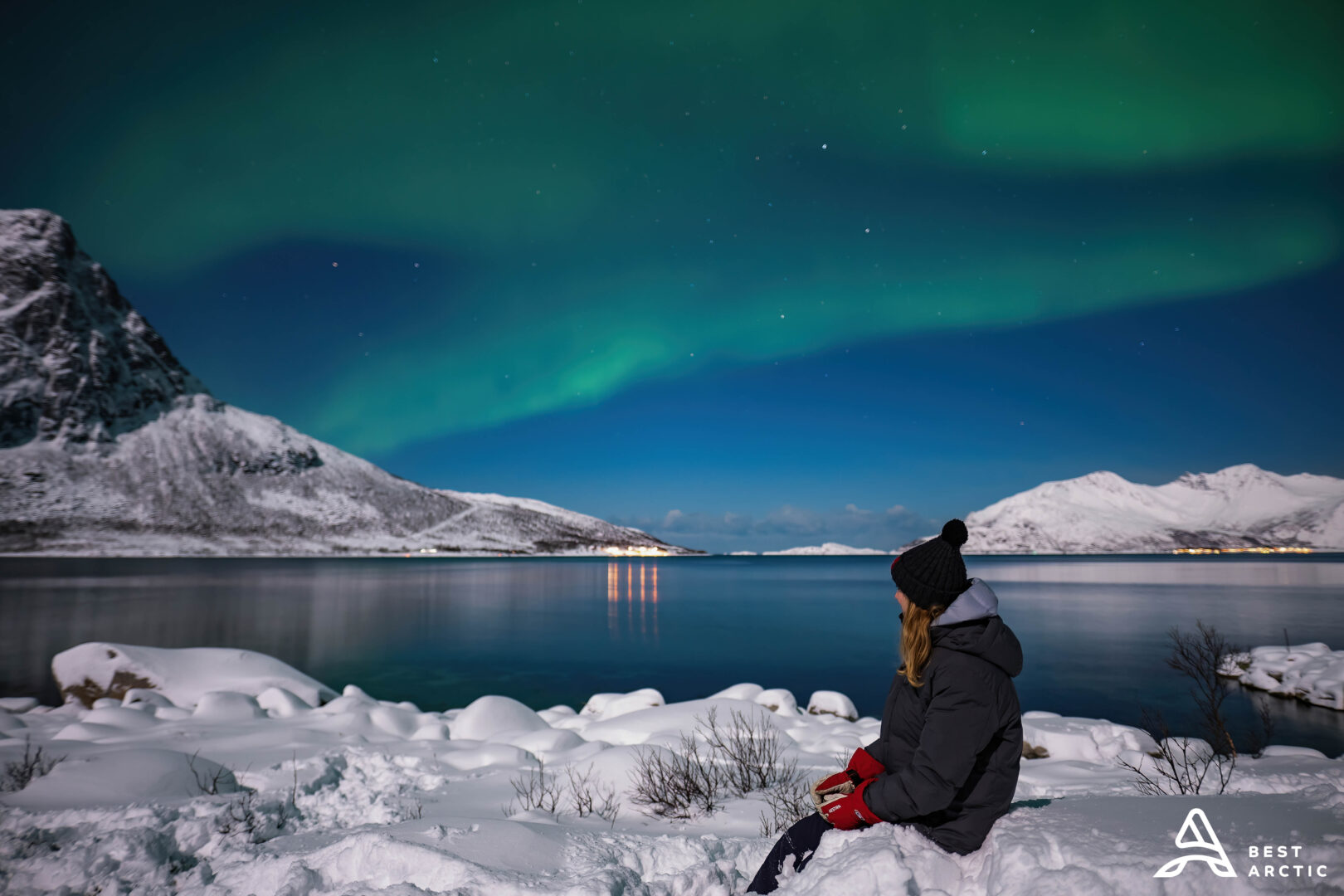 Nordlyssafari i minibus og udsigt over fjorden